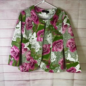 Bala Bala Pink Green Foral 100% Cotton Blazer Jacket Size Large